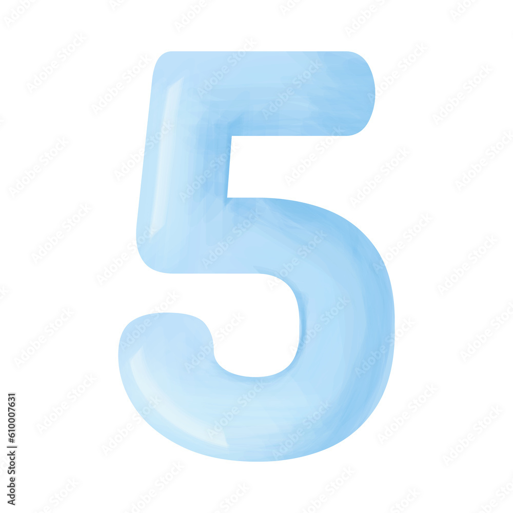 Blue voluminous number figure five with watercolor effect Blue voluminous number figure five with watercolor effect
