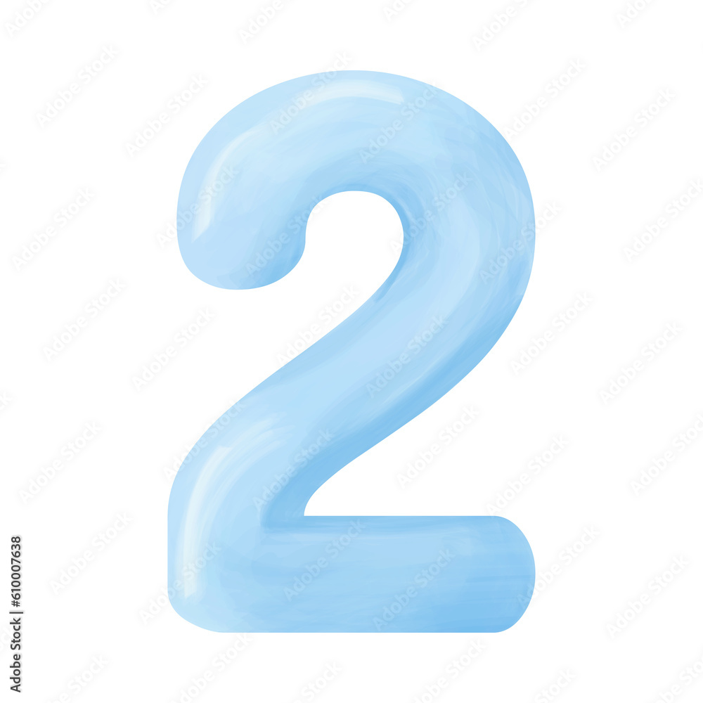 Blue voluminous number figure two with watercolor effect Blue voluminous number figure two with watercolor effect