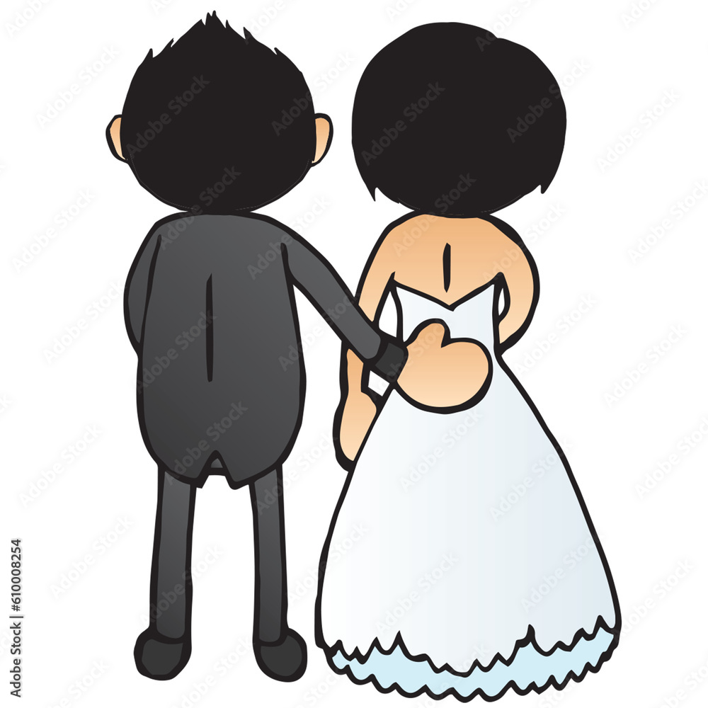 Cute Wedding Couple Mascot From back view Cute Wedding Couple Mascot From back view