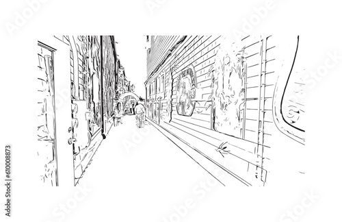 Building view with landmark of Provincetown is the town in Massachusetts. Hand drawn sketch illustration in vector.