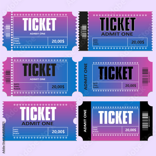 Ticket set icon for various events. EPS10 vector illustration.