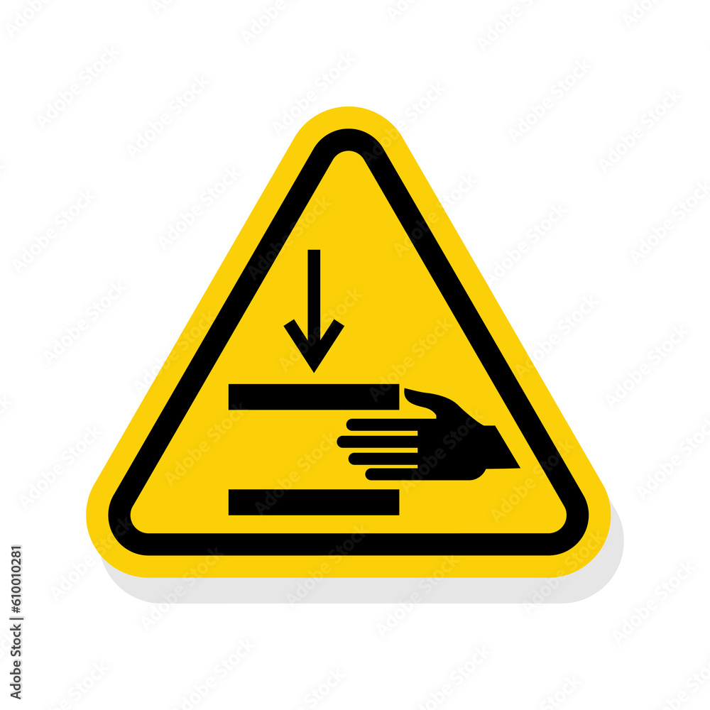 ISO Triangle Warning Sign: Hand Crush Force From Above Symbol ISO Triangle Warning Sign: Hand Crush Force From Above Symbol