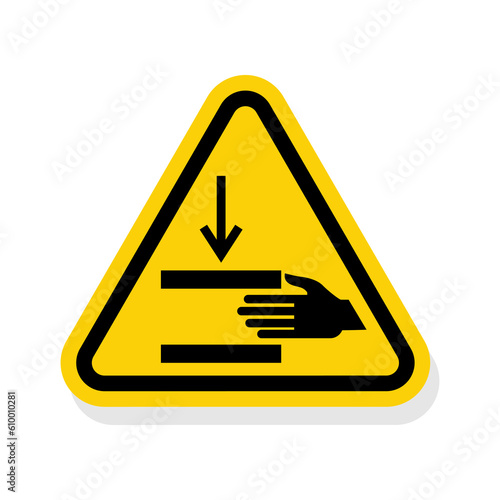 ISO Triangle Warning Sign: Hand Crush  Force From Above Symbol