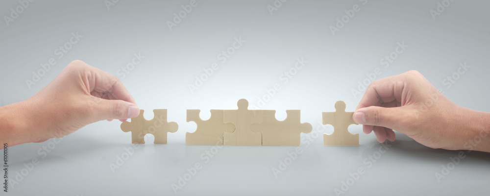 Connecting jigsaw puzzle. Business solutions success