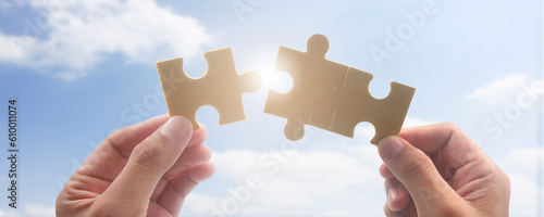 Connecting jigsaw puzzle. Business solutions success