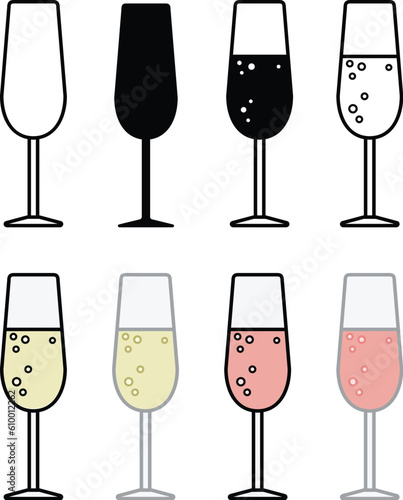 Sparkling Champagne Glasses Clipart - Empty and Filled