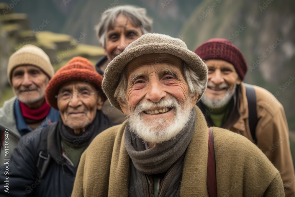 Group of senior people on a hike in the Himalayas.
