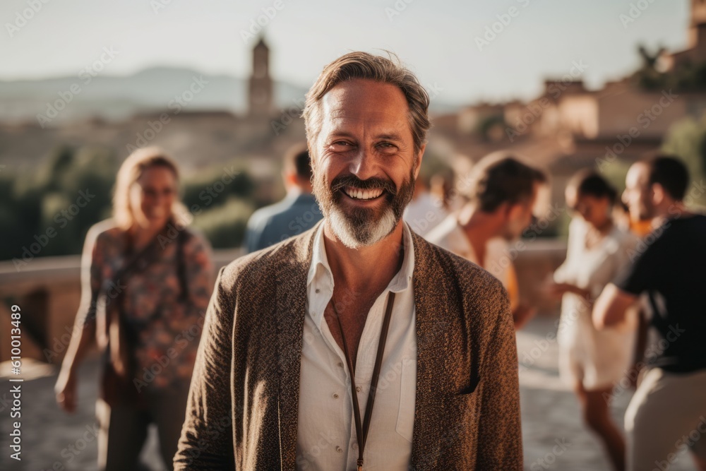 Portrait of a smiling senior man with his friends in the background Portrait of a smiling senior man with his friends in the background