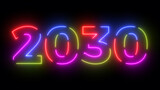 2030 colored text. Laser vintage effect. Infinite loopable 4K animation