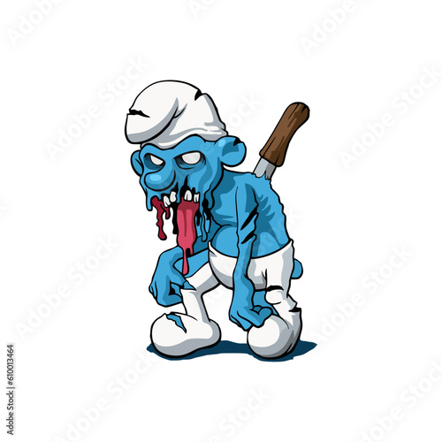 zombie cartoon stabbed in the back with a knife