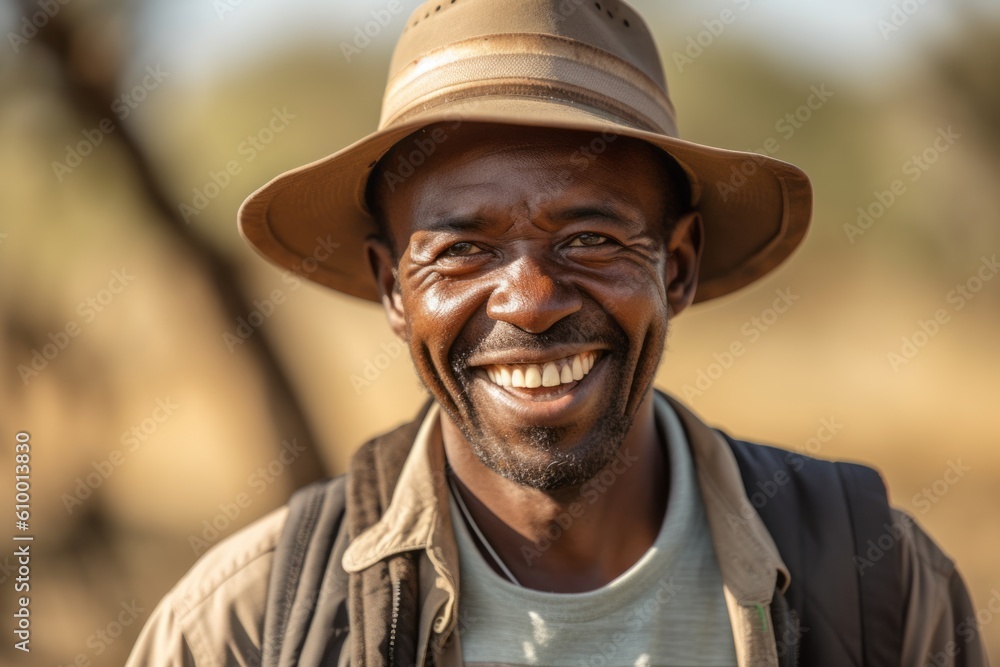 Portrait of a happy mature African man smiling in the countryside. Portrait of a happy mature African man smiling in the countryside.