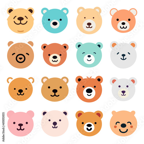 Cute Teddy bear cartoon collection. Vector illustration isolated on white background