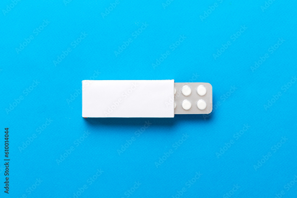 Blank White Product Package Box Mock-up. Open blank medicine drug box with blister top view Blank White Product Package Box Mock-up. Open blank medicine drug box with blister top view