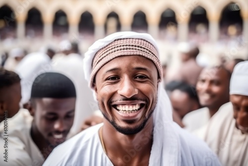 Portrait of a happy muslim man smiling at the mosque.