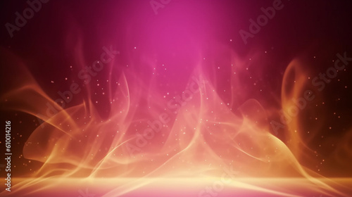 Empty pink and gold festive stage with light shines glow and smoke, background with copy space for award ceremony, jubilee or product presentations. Generative AI