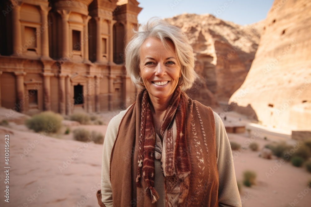 Mature woman in the Valley of the Kings in Petra, Jordan