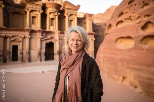 Portrait of a middle-aged woman in the ancient city of Petra, Jordan