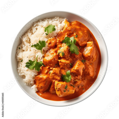 Delicious Plate of Butter Chicken and Rice on a Transparent Background. Generative AI