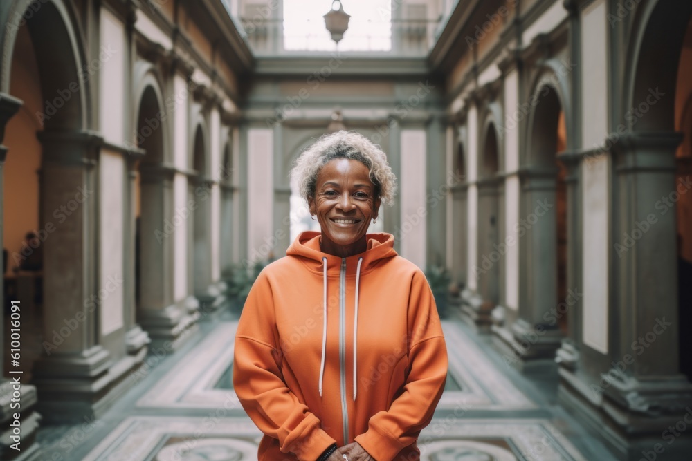 Portrait of a smiling african american man in an orange hoodie.
