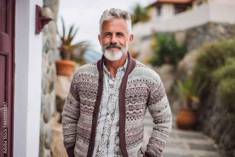 Portrait of handsome senior man standing with hand on hip at home Portrait of handsome senior man standing with hand on hip at home