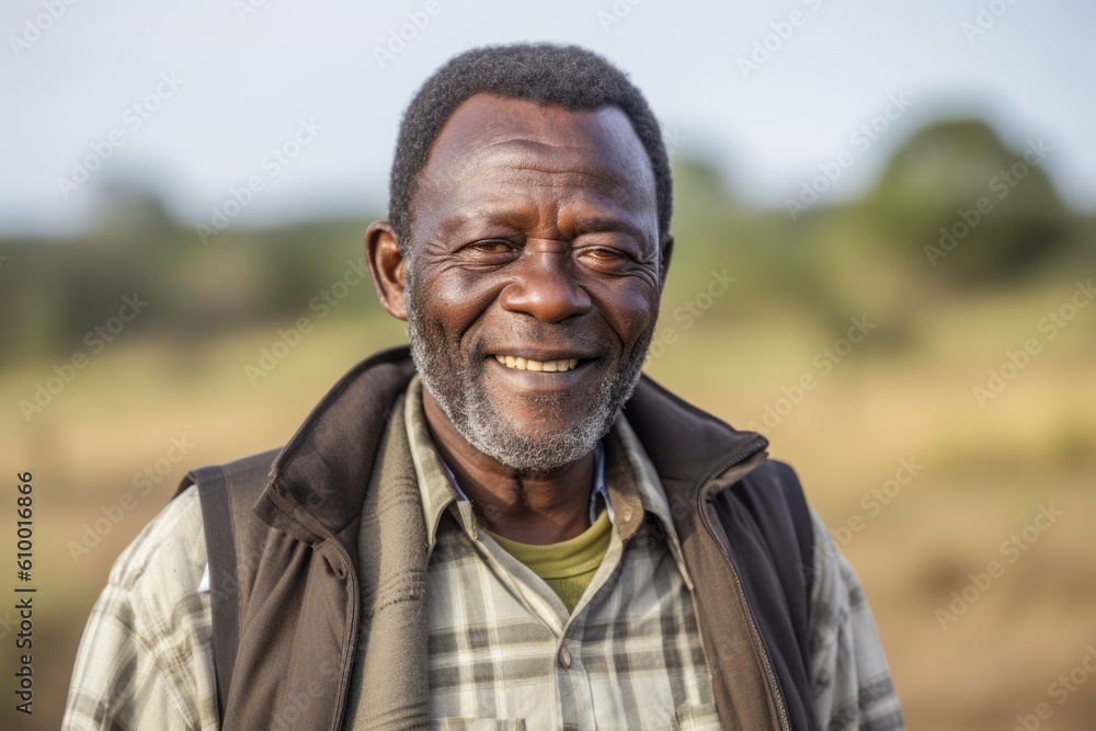 Portrait of smiling mature man standing in field on a sunny day Portrait of smiling mature man standing in field on a sunny day