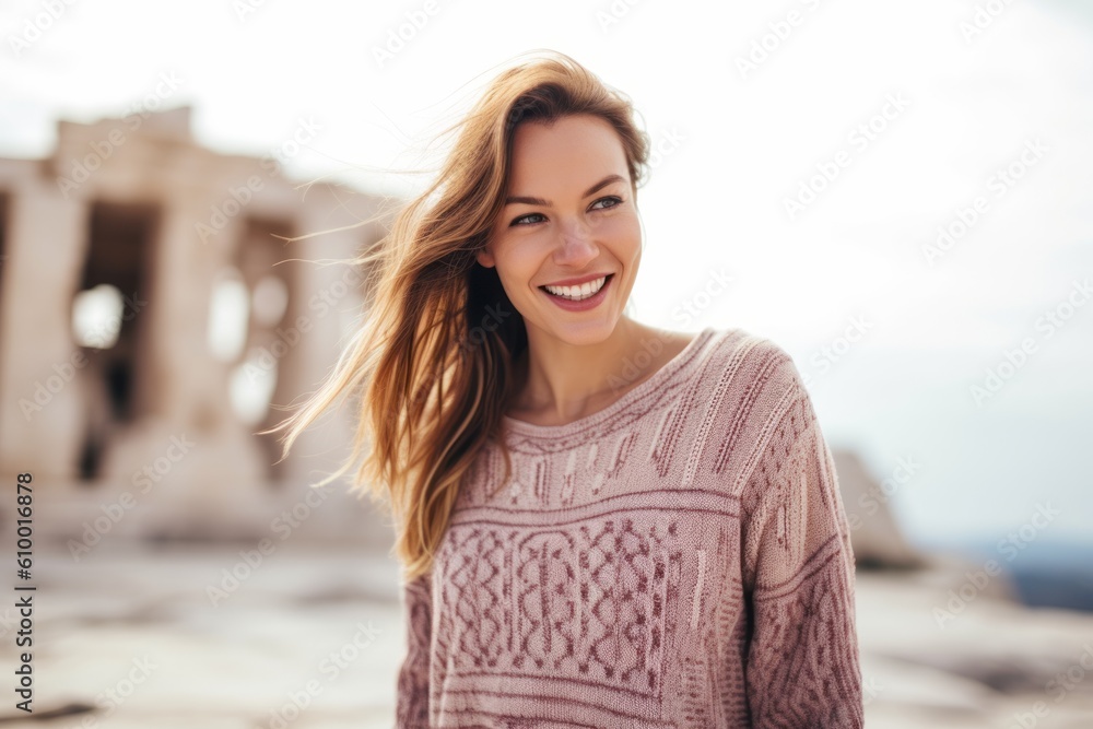 Portrait of a beautiful young woman smiling at the camera while standing outdoors