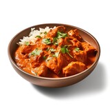Delicious Bowl of Butter Chicken and Rice on a White Background. Generative AI