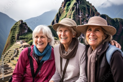 Portrait of happy senior women in front of the famous Inca ruins in Machu Picchu, Peru © Anne Schaum
