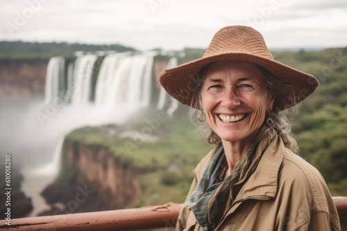 Portrait of smiling mature woman at Iguazu Falls, Argentina
