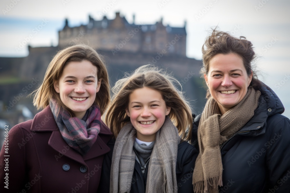 Portrait of mother with two daughters in Edinburgh, Scotland, UK