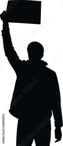 protesting man holding a sign in the air