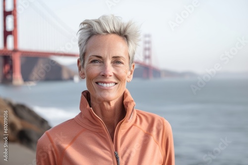 Portrait of a happy senior woman in sportswear smiling at camera