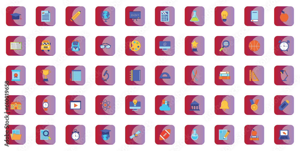 college vector icon set with red background college vector icon set with red background