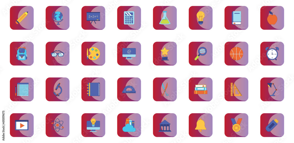 college vector icon set with red background college vector icon set with red background