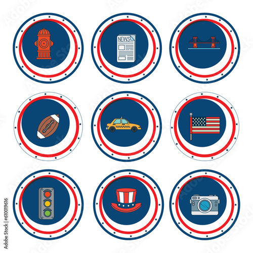 set of vector icons of the city of usa with with blue background Free Download set of vector icons of the city of usa with with blue background - GFXLoad