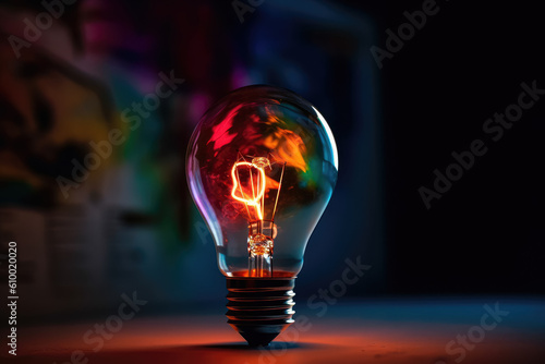 A vibrant lightbulb against a colorful and lively background. Generative Ai, Ai.