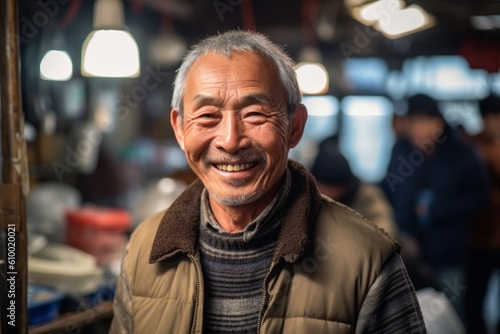 Portrait of asian senior man smiling in the market. Old people lifestyle concept.