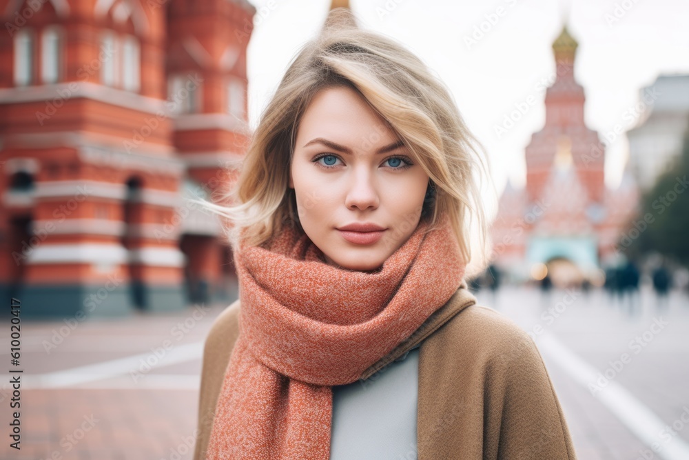 Beautiful girl in a coat and scarf on the background of the Kremlin Beautiful girl in a coat and scarf on the background of the Kremlin