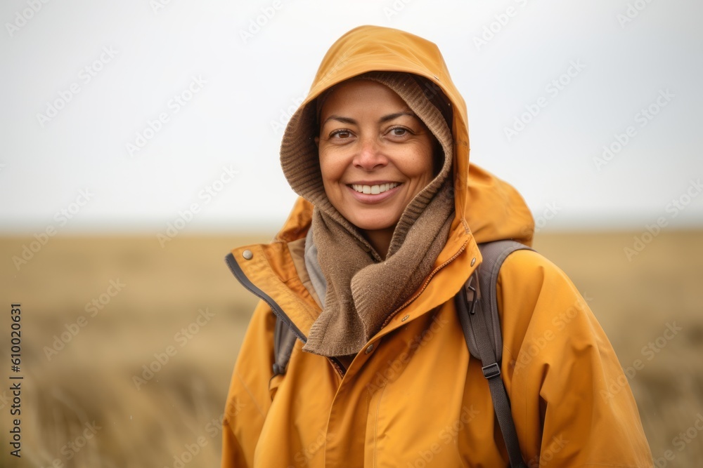 Lifestyle portrait photography of a satisfied woman in her 40s that is wearing a warm parka at the Serengeti National Park in Tanzania . Generative AI Lifestyle portrait photography of a satisfied woman in her 40s that is wearing a warm parka at the Serengeti National Park in Tanzania . Generative AI