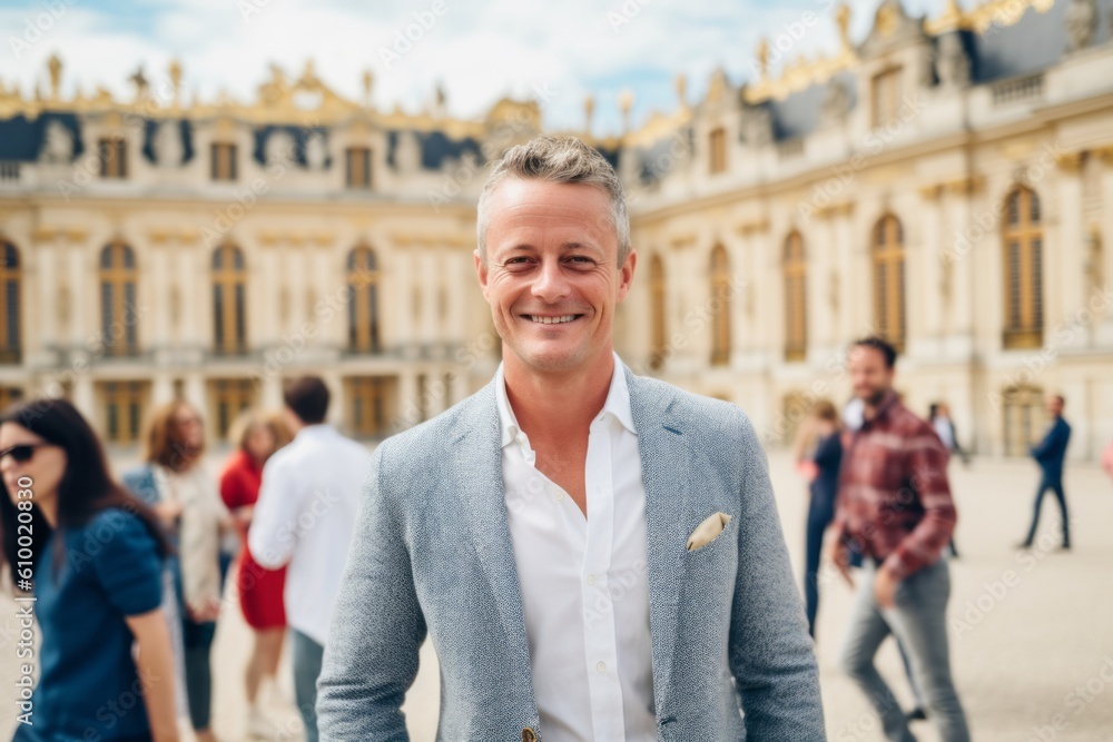 Handsome young man in front of the Versailles Palace Handsome young man in front of the Versailles Palace