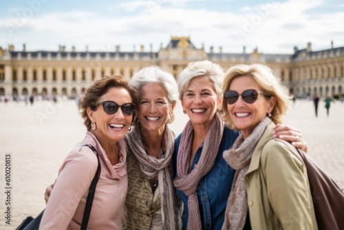 Group of happy senior women looking at camera and smiling in Paris, France