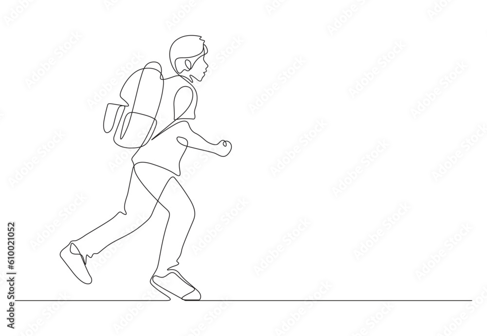  Continuous one line drawing of happiness student running vector illustration. Free vector.