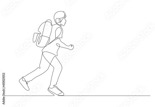  Continuous one line drawing of happiness student running vector illustration. Free vector. © Yasmin