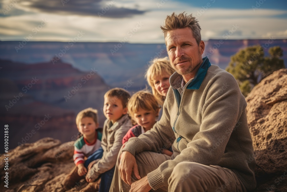 Father with his children at Grand Canyon National Park, Arizona, USA Father with his children at Grand Canyon National Park, Arizona, USA