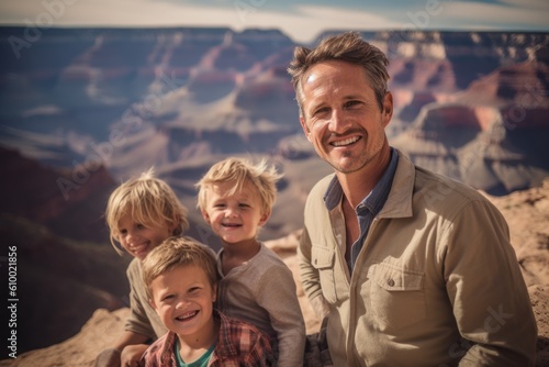 Father with his children at Grand Canyon National Park, Arizona, USA
