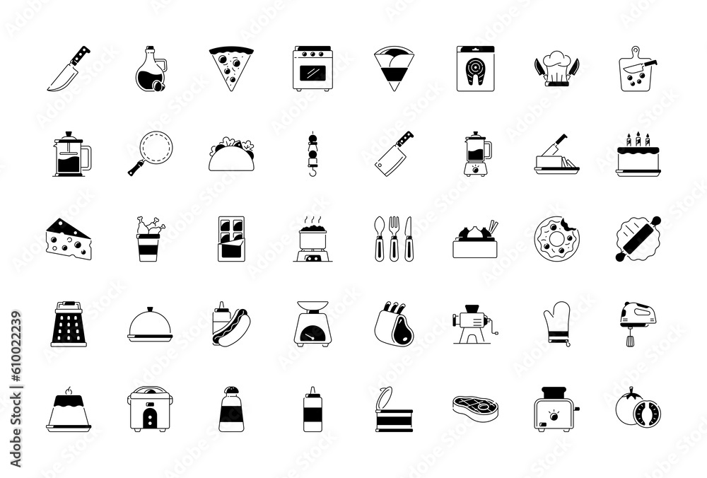 Set of gastronomy cooking food icons. vector illustration