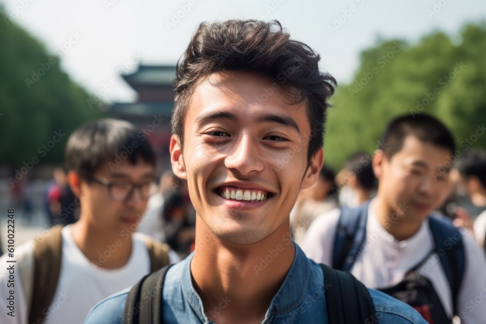 Young Asian man smiling and looking at camera in Beijing, China.