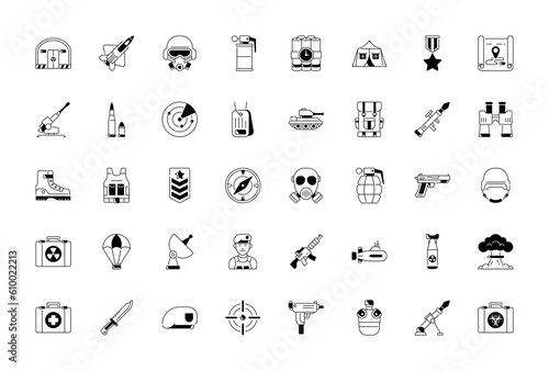 Set of military icons. Minimalist thin web and app icon set. vector illustration.
