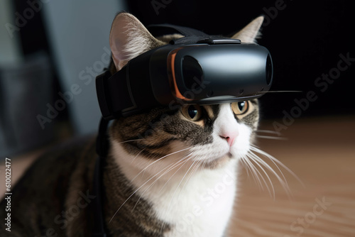 A cat in a virtual reality helmet. AI
