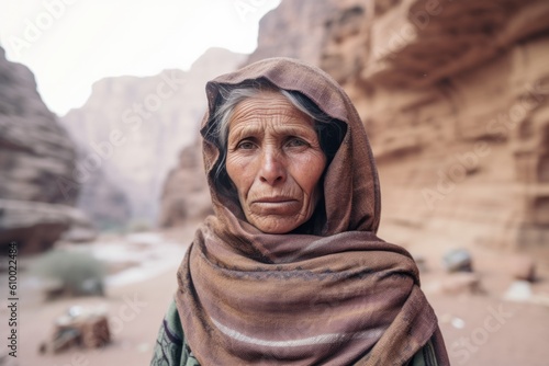 Portrait of an old woman in Wadi Rum desert, Jordan